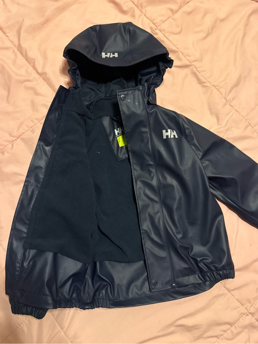 Helly Hansen Navy Waterproof Hooded Jacket Reflective Logos fleece lined size 6